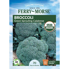 Broccoli, Green Sprouting Calabrese Organic Seeds, 1.3g