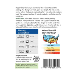 Pepper, Jalapeno Early Organic Seeds, 400mg
