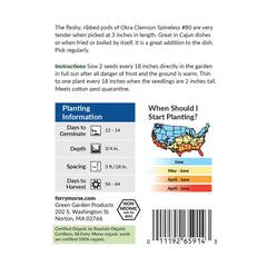 Okra, Clemson Spineless #80 Organic Seeds, 5.3g