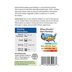 Spinach, Bloomsdale Long Standing Organic Seeds, 4.4g