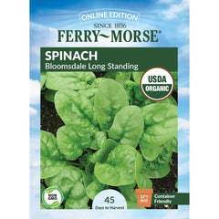 Spinach, Bloomsdale Long Standing Organic Seeds, 4.4g