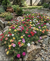 500 Mixed Double Portulaca Seeds - Moss Rose Trailing Ground Cover for Drought Tolerant Rockeries and Hanging Baskets