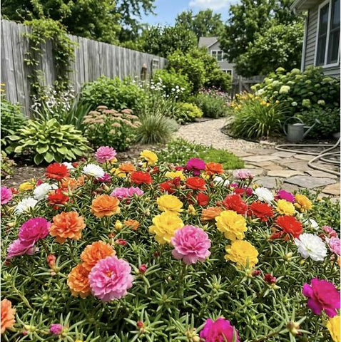 500 Mixed Double Portulaca Seeds - Moss Rose Trailing Ground Cover for Drought Tolerant Rockeries and Hanging Baskets - Seedsplant