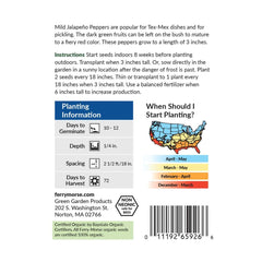 Pepper, Jalapeno Mild Organic Seeds, 400mg