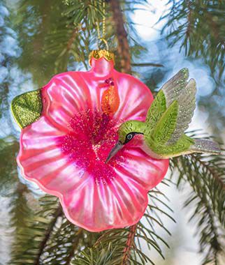 Hummingbird On Trumpet Flower Glass Ornament - Plants Seeds