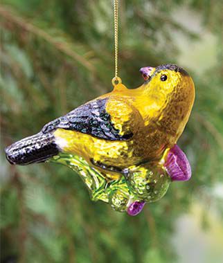Goldfinch On Flower Glass Ornament - Plants Seeds